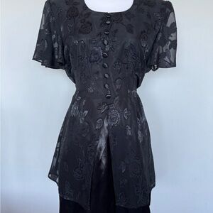 Vintage Floral Lace/Satin Dress | Black | EUC | size 8-10 | elegant